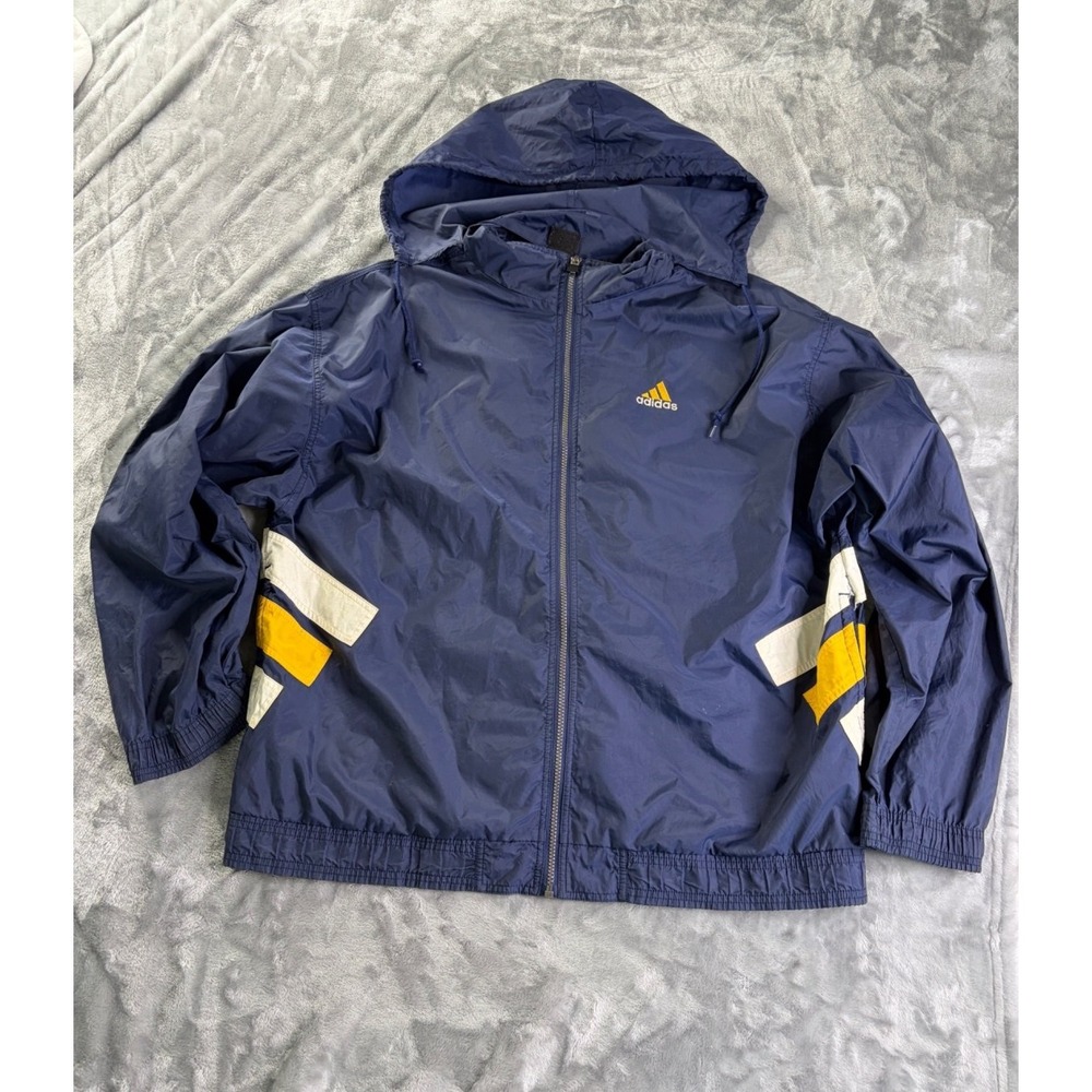 Vintage 90s adidas Equipment Windbreaker Jacket Mens XL Navy Blue Yellow Full